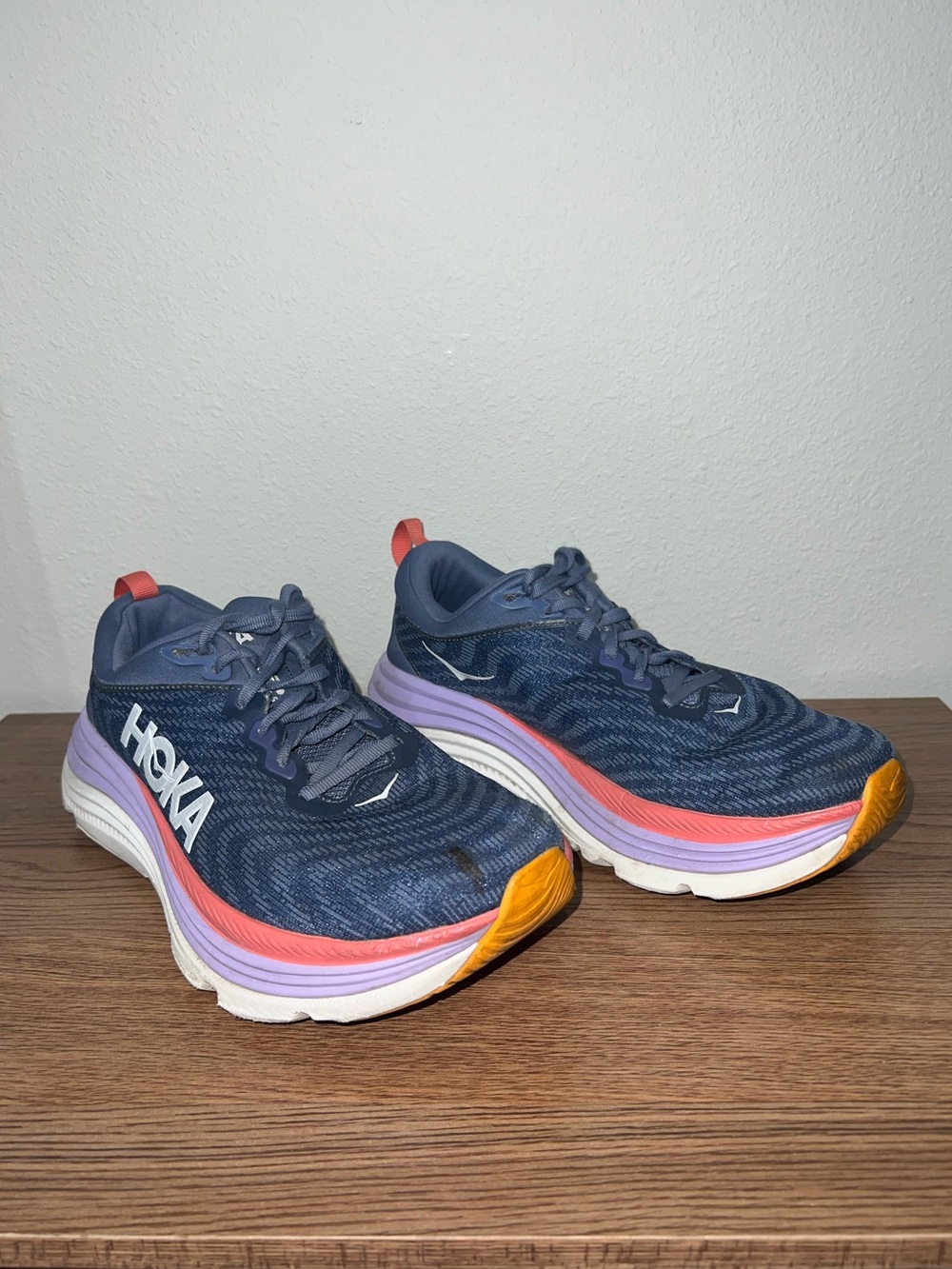 HOKA Gaviota 5 Womens 9 Navy Grapefruit Stability Running Walking Shoes - Picture 2 of 8